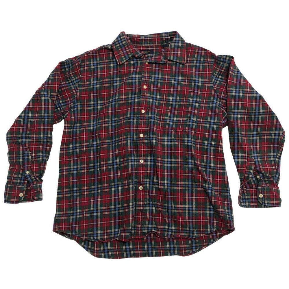 Club Room 100% Cotton Checkered Flannel Size XL Red Green Blue Long Sleeve